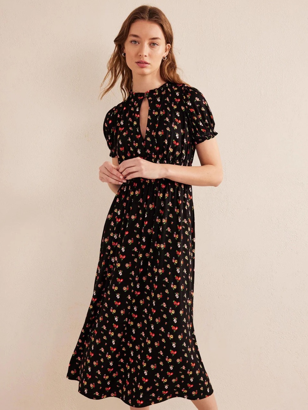 Boden Rosanna Jersey Midi maxi Tea black dainty spring floral Dress 8 - Picture 8 of 14